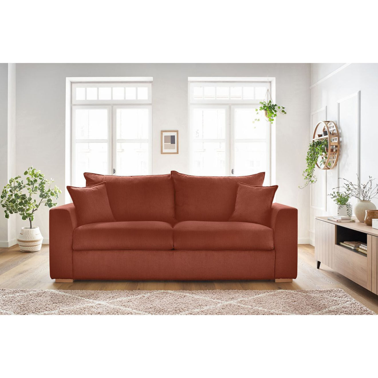 Bobochic Canapé droit convertible express en Velours côtelé 3 places Augustin orange - 205x96x97 cm