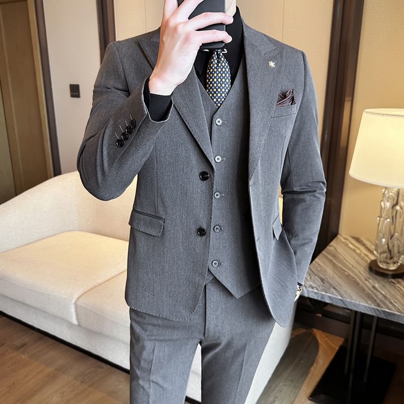 Blueforce - Set: effen blazer met knoopjes + V-hals vest + pantalon