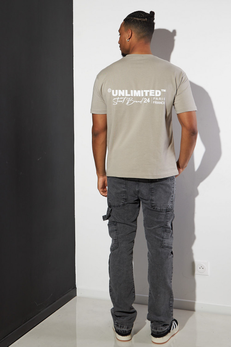 T-shirt large taupe à inscriptions