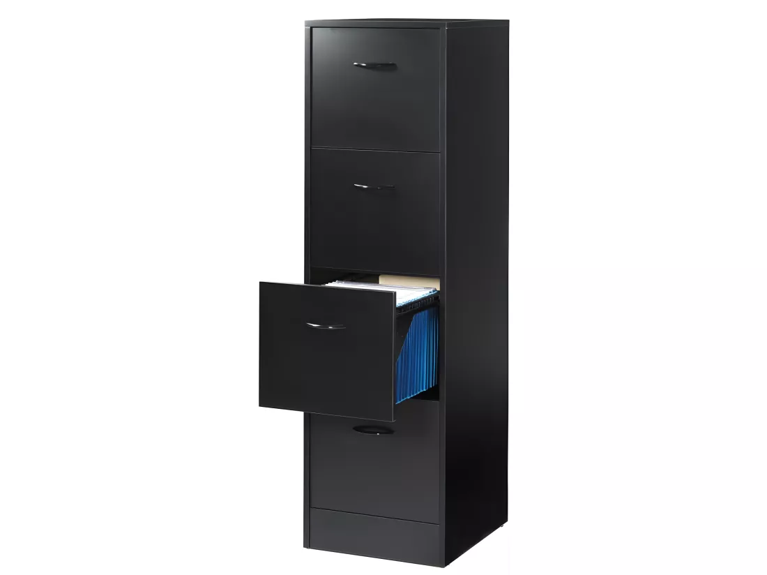 Classeur 4 Tiroirs pour 100 Dossiers Suspendus L 41,4 H 140,4 P 44 cm - Coloris: Noir