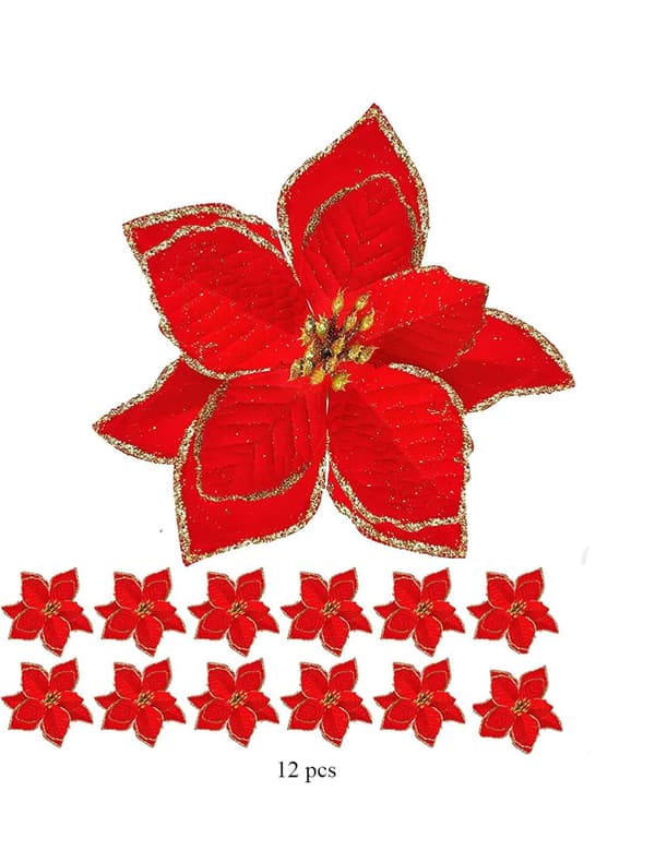 INF Julestjerner kunstige blomster Julepynt 12-pakning Rød