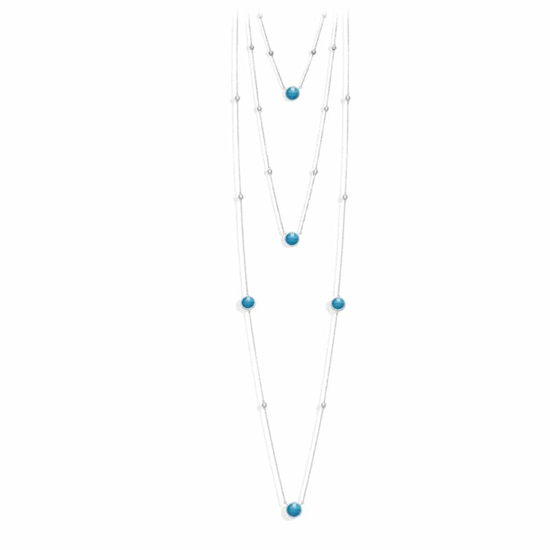 Collier Sautoir Argent Long Double Valentine Cristal Turquoise