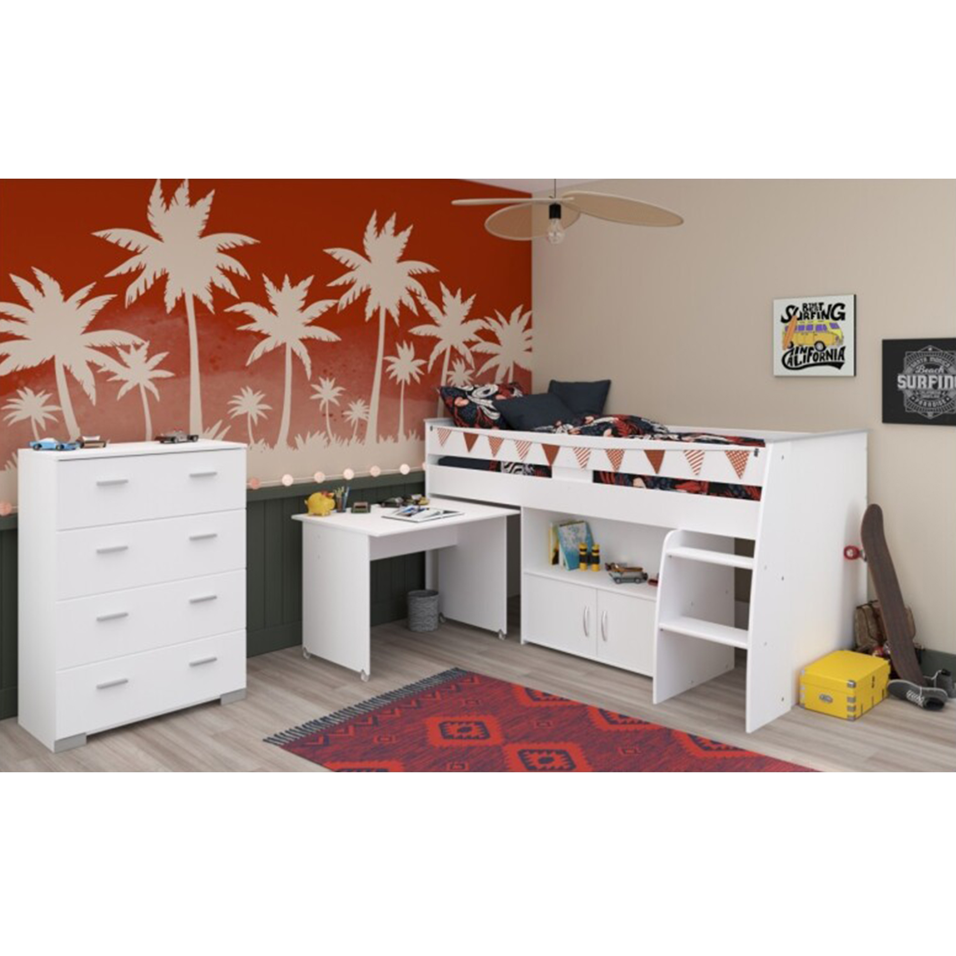 3-teiliges Kinderzimmer-Set REVERSE 12 - weiß - integrierte Kommode