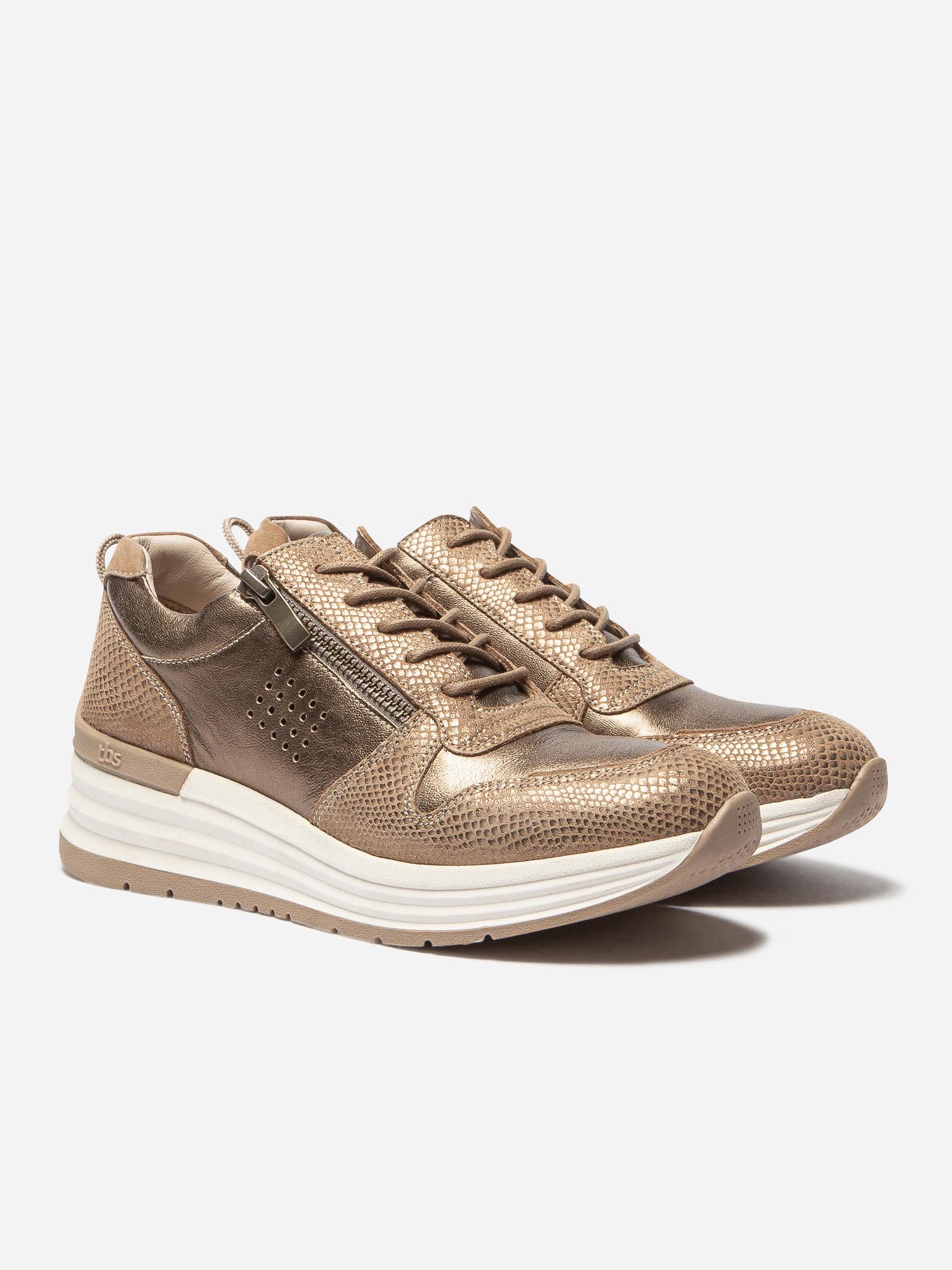 Baskets Femme Semelle Compensée Cuir Beige