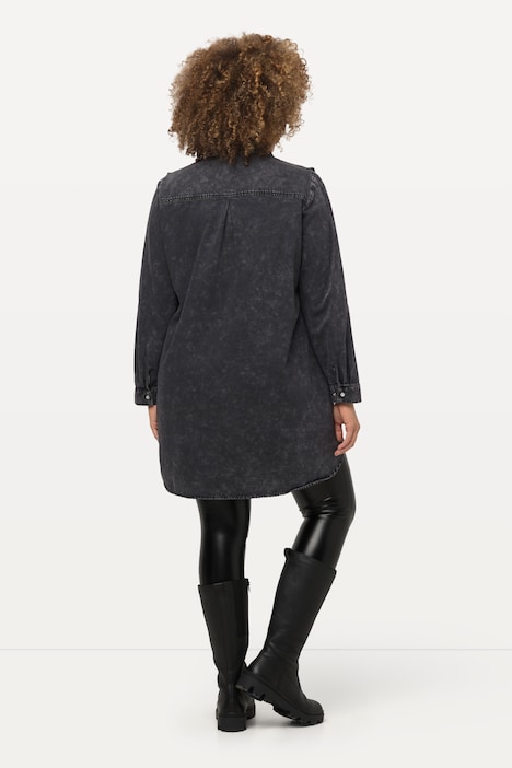 Hemdbluse, Schulter-Rüsche, A-Linie, Hemdkragen, Langarm