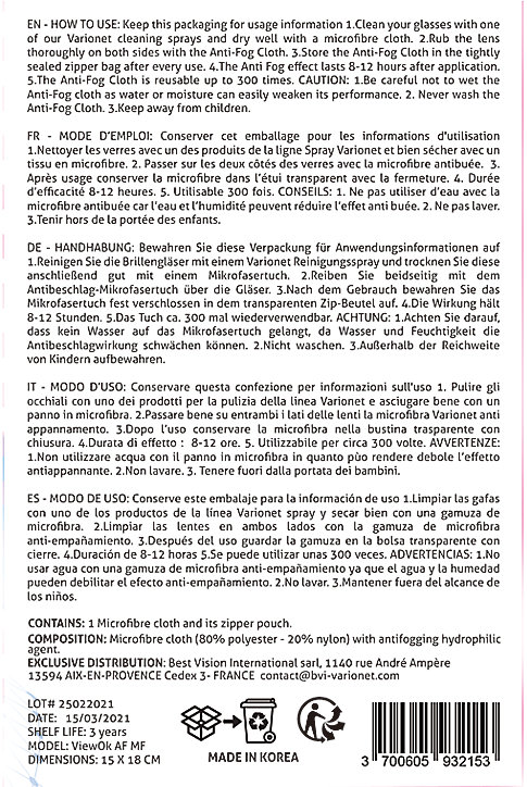 Essuire-verres anti-buée microfibre high-tech Varionet