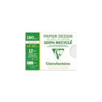 Clairefontaine - Pochette papier à dessin recyclé - 12 feuilles - 24 x 32 cm - 180 gr - blanc