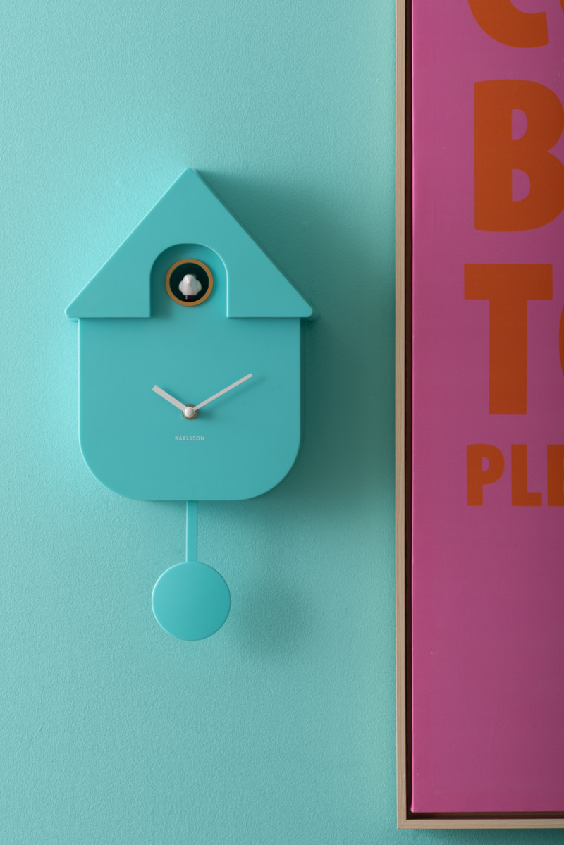 Wall Clock Modern Cuckoo KA5768TB Turquoise blue