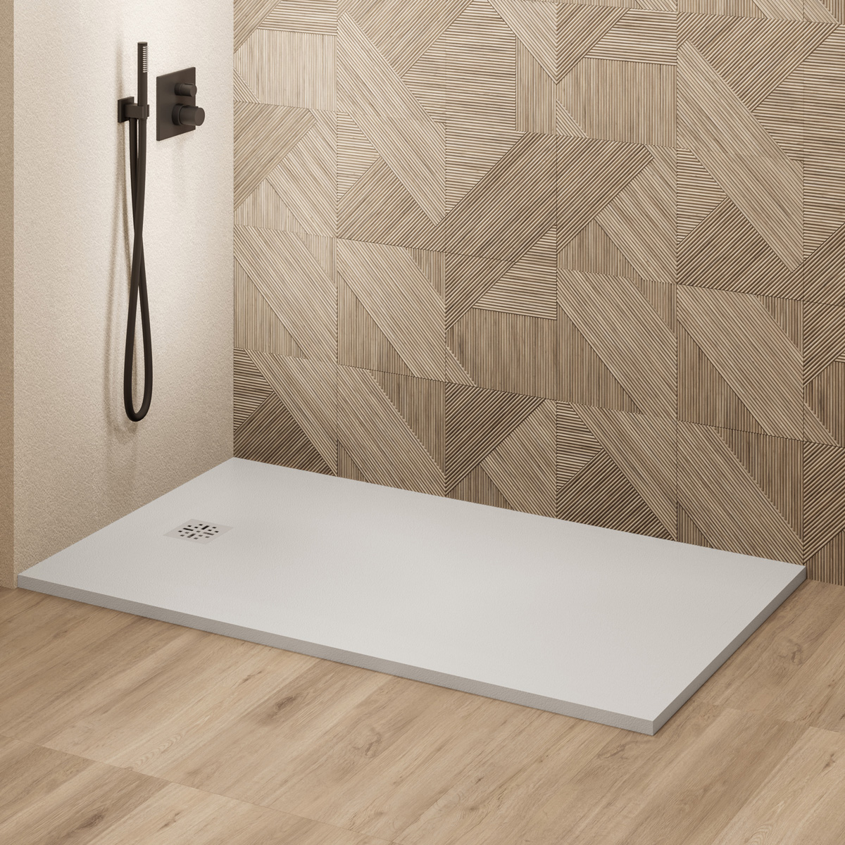 Saniclear Lino douchebak 140x70cm met stone finish wit