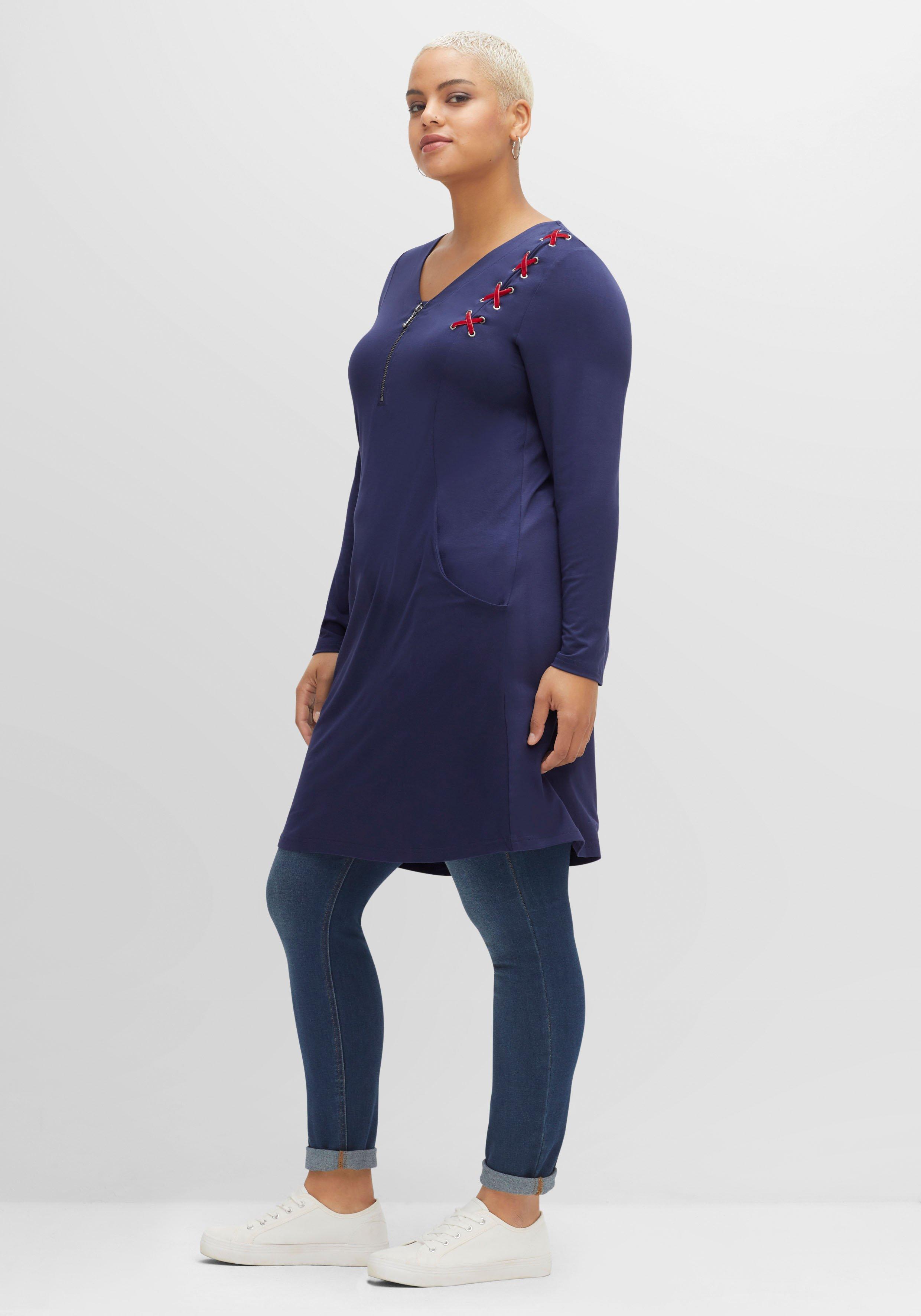 Jerseykleid mit Schnürung und Reißverschluss