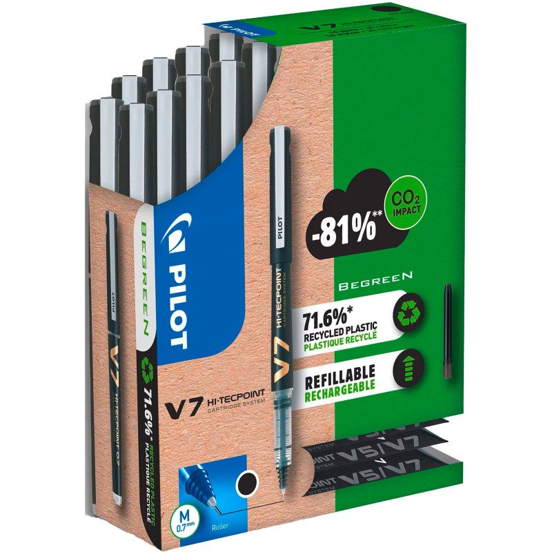 Pack de 10 stylos Pilot Hi-Tecpoint V7 + 30 recharges dont 15 offertes