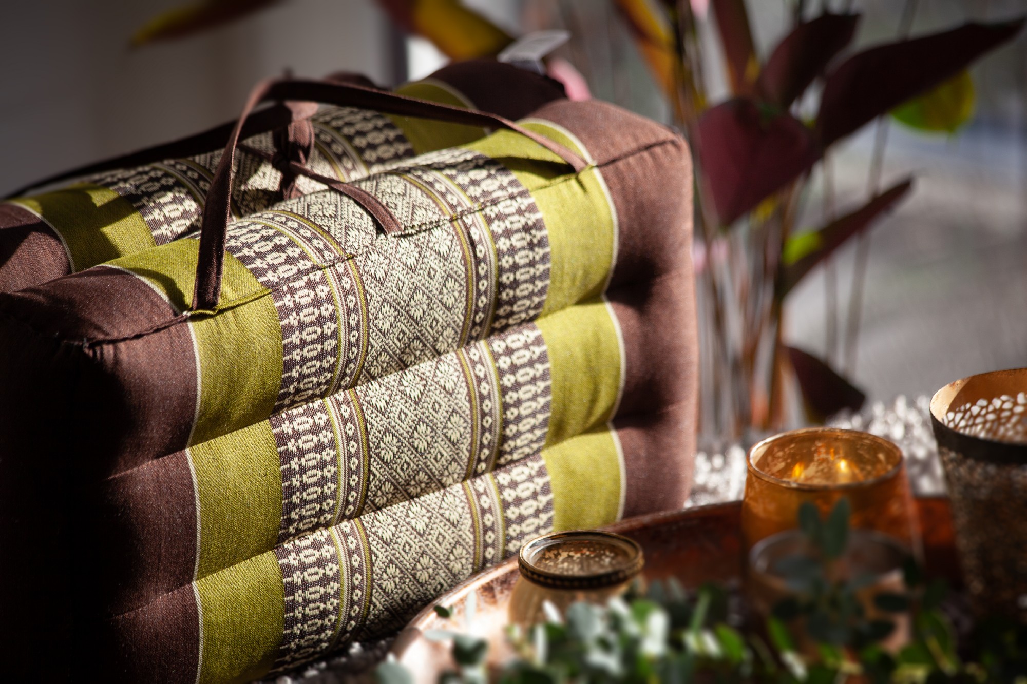Yogakissen faltbar, grün, braun, B 40 cm, L 40 cm, H 7,5 cm von fischer's lagerhaus