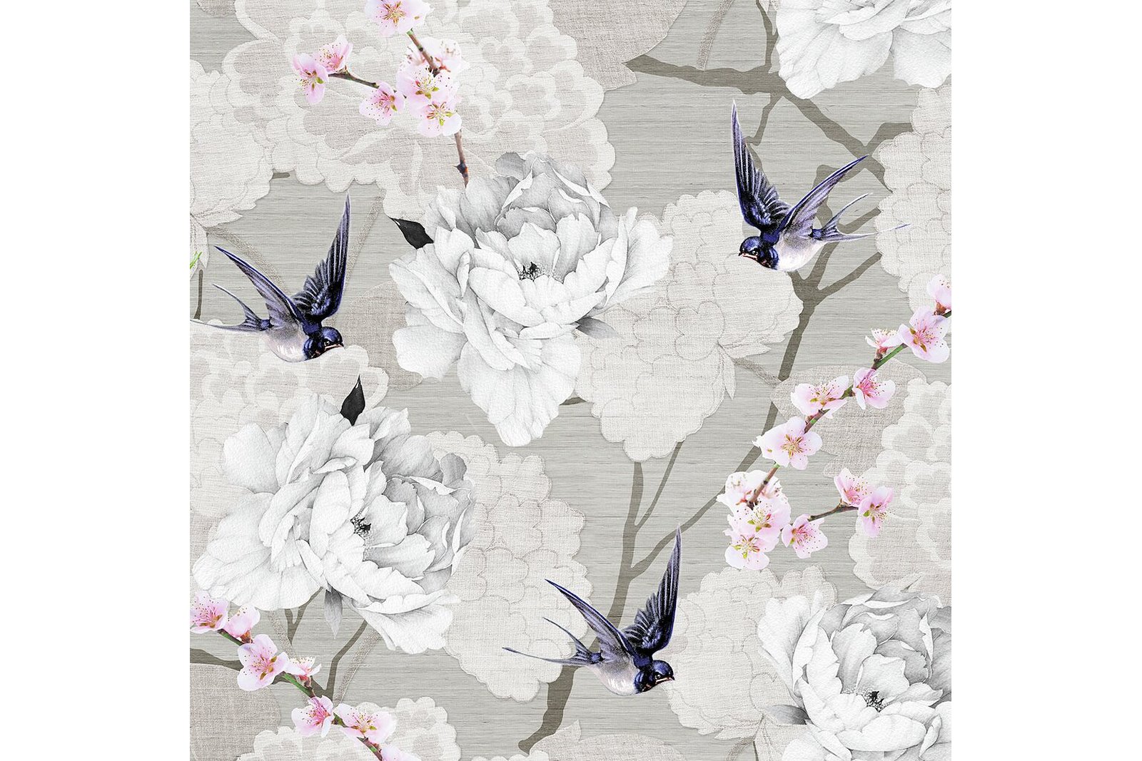 Oriental Flowers serviett Grå med blomster. 33x33 cm. 20pk.