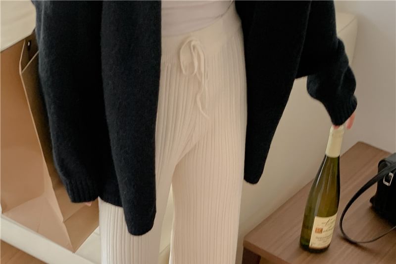 Alfie - Elastische taille, effen geribbelde, wijde broek
