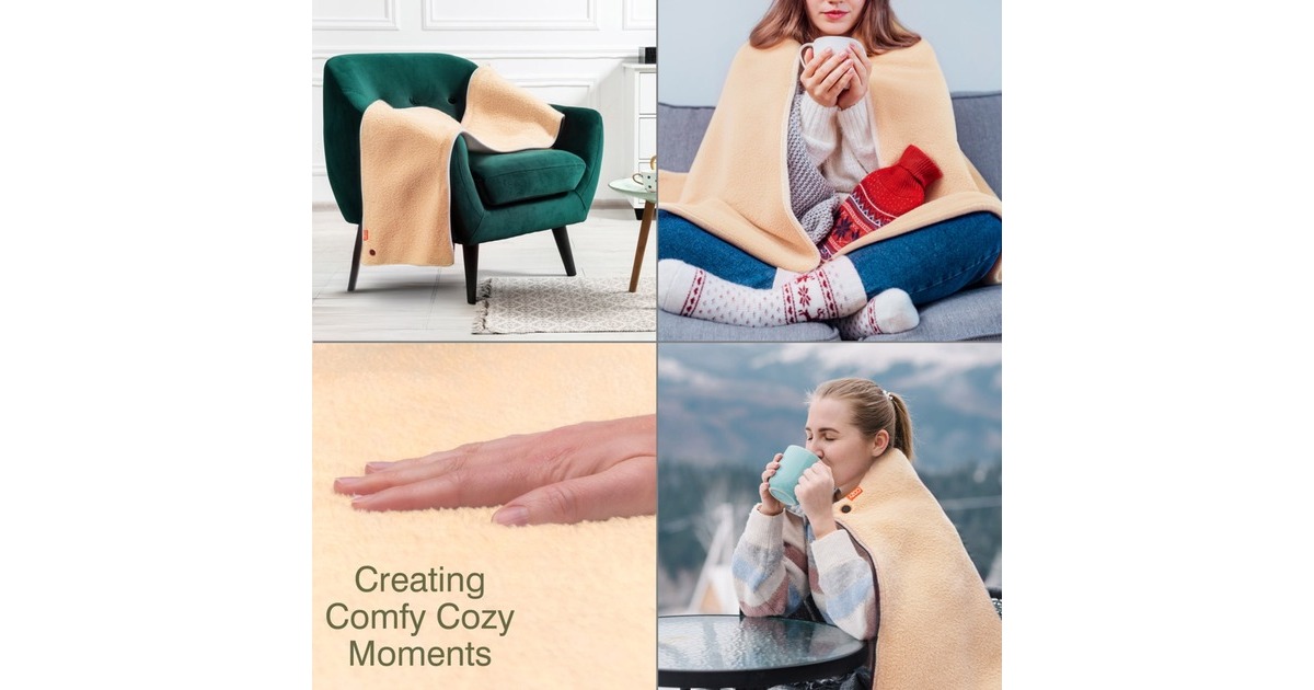 CozyJorv Warmtedeken | Stoelkleed | Stoelverwarmer  (Lichtbeige, Powerbank 10000 mAh)