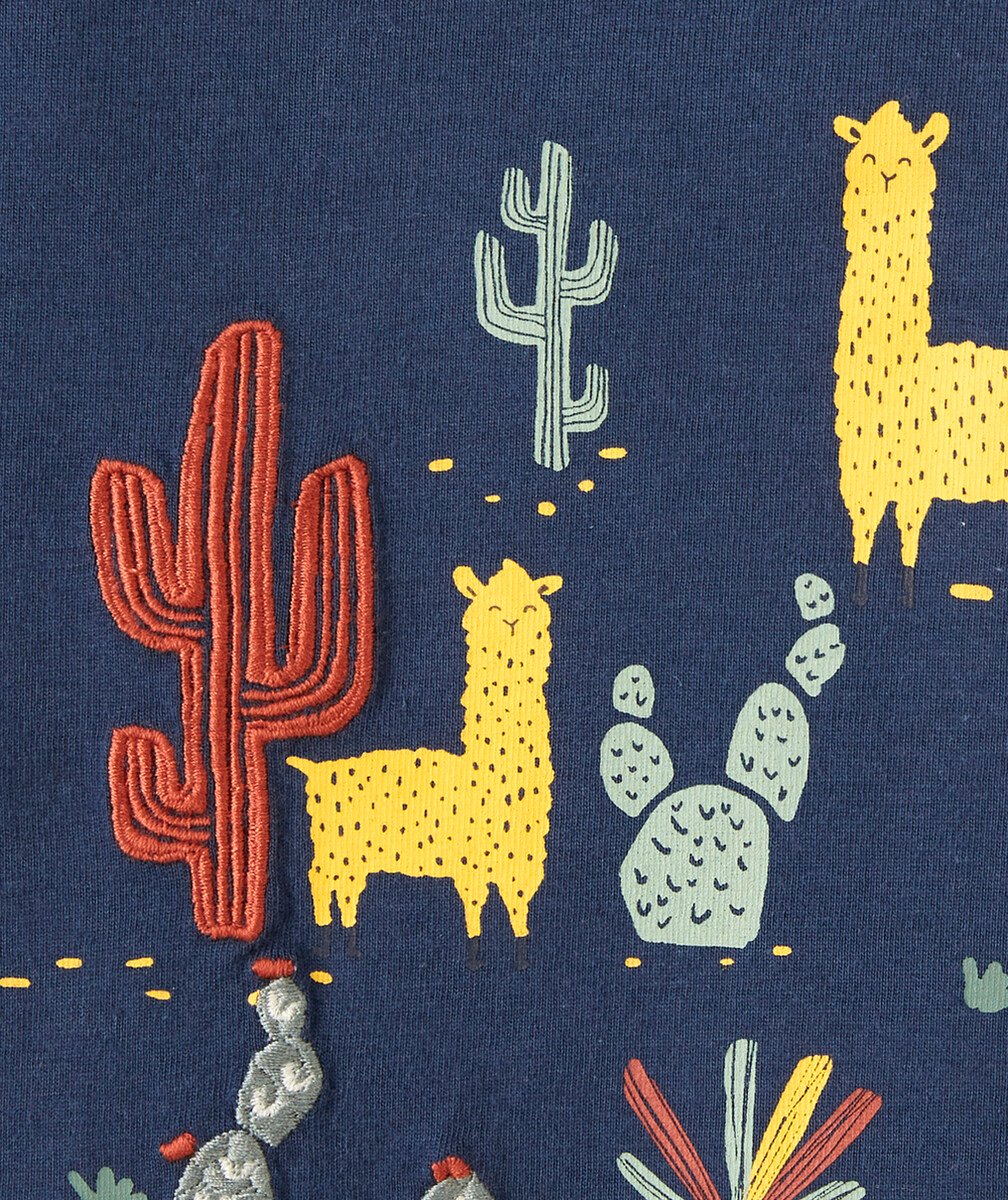 LE T-SHIRT BLEU MARINE AVEC LAMAS ET CACTUS EN COTON BIOLOGIQUE