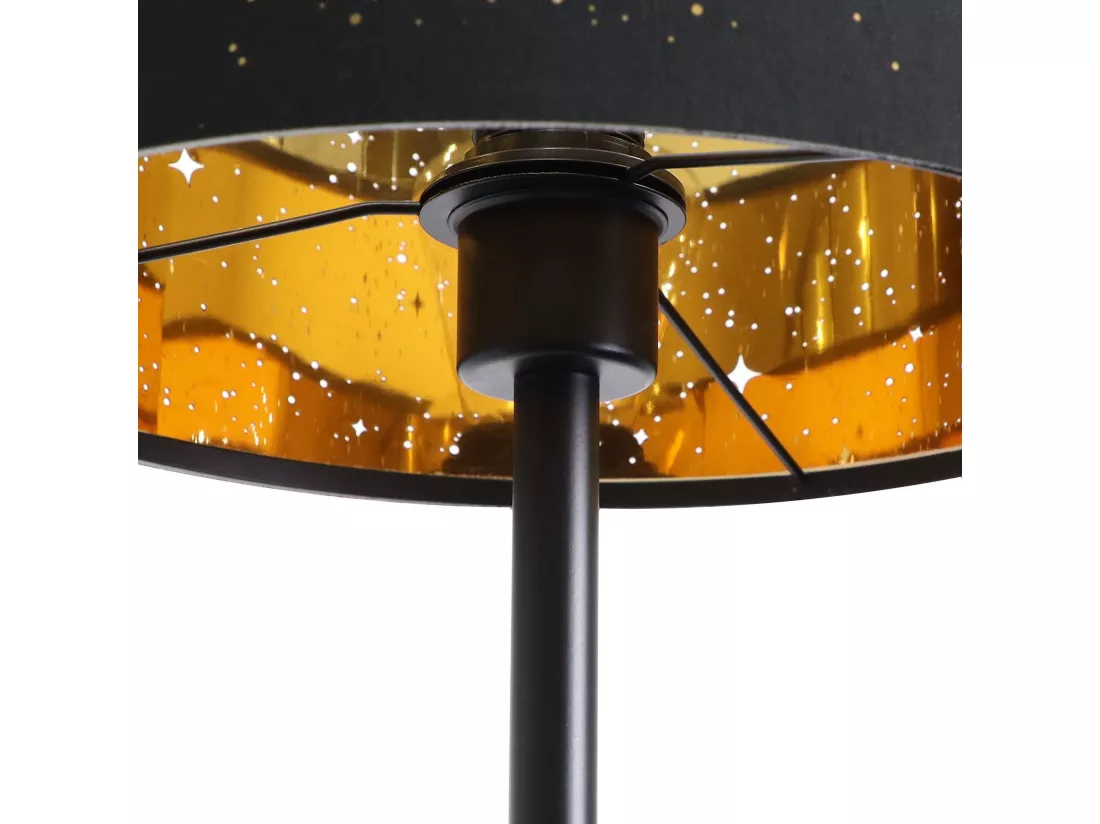 NETTLIFE Lampadaire Moderne Salon Lampadaire - Lampe sur pied en tissu avec douille E27 Max. 40W Noir Or Abat-jour Design Étoile 144cm Lampe sur pied