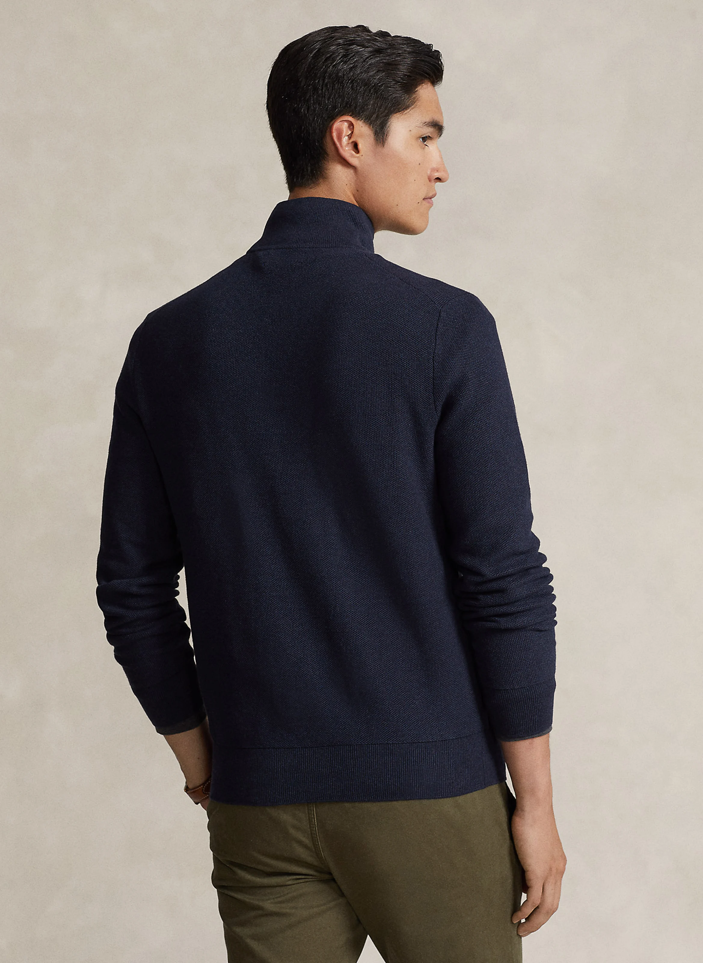 Pull col montant zippé en coton piqué | Bleu