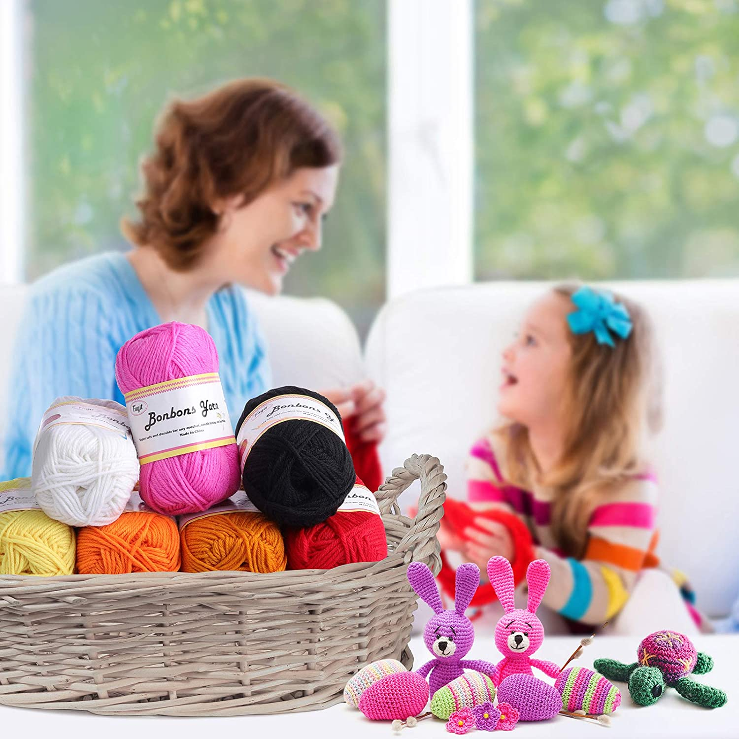(14-tlg. Set) Strick Garn Wolle DIY Mercerie Zubehör inkl. Nadel zum Häkeln / Stricken - Bunt