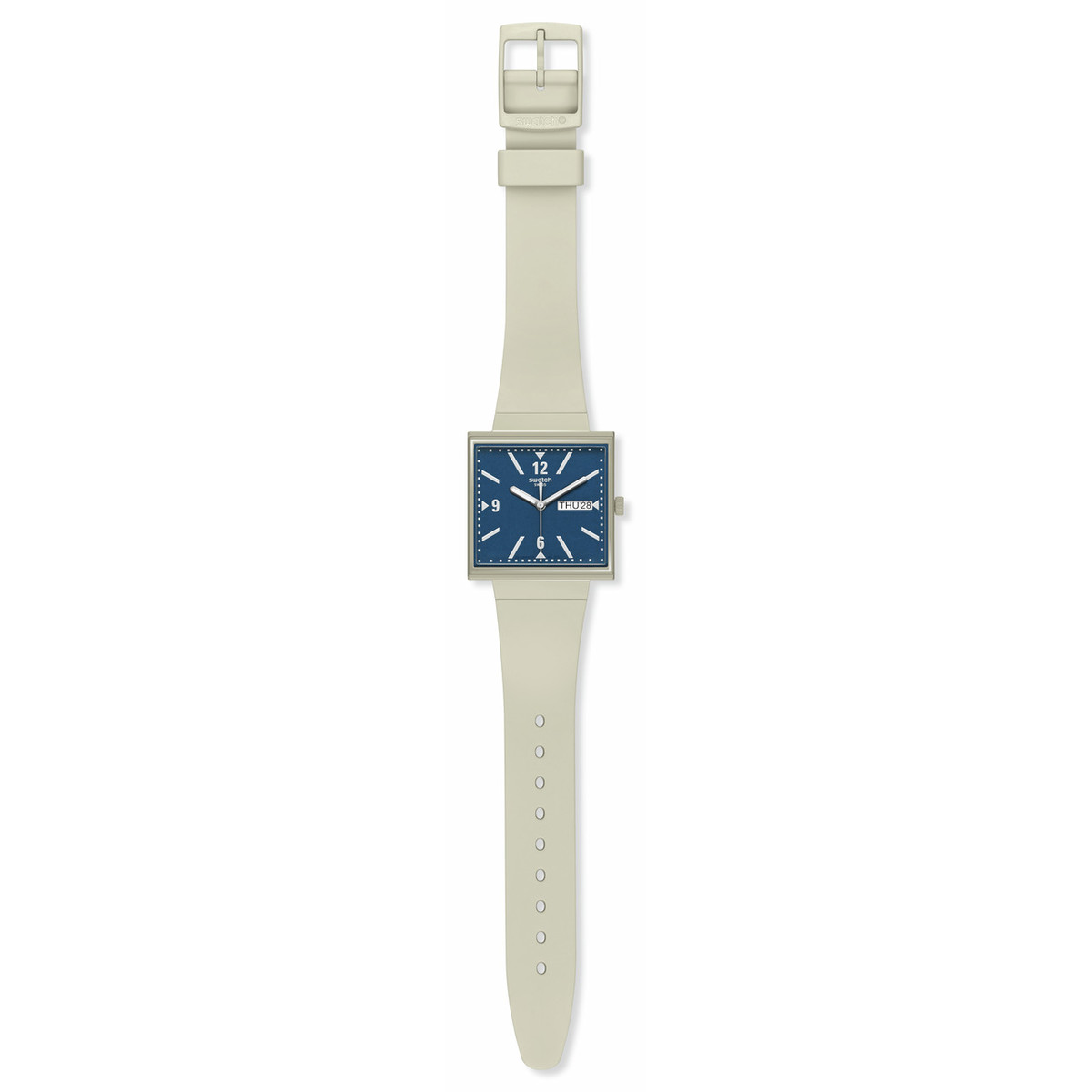 Montre SWATCH Square bioceramic What if beige? homme bracelet matériau biosourcé beige