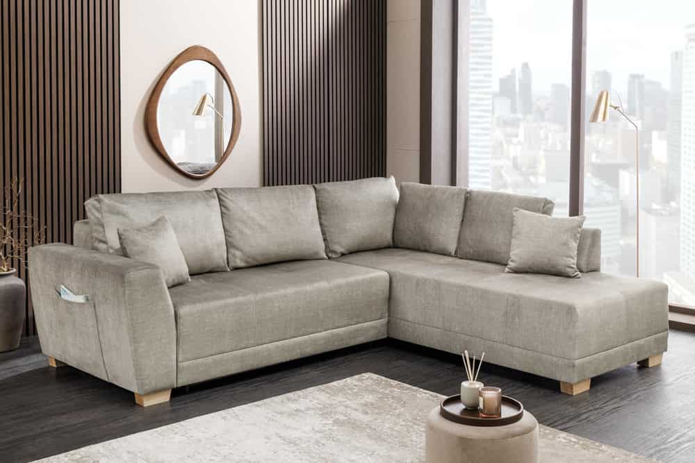 Modernes Ecksofa NORWAY 250cm taupe Vogue Velours Samt Schlafsofa mit Stauraum
