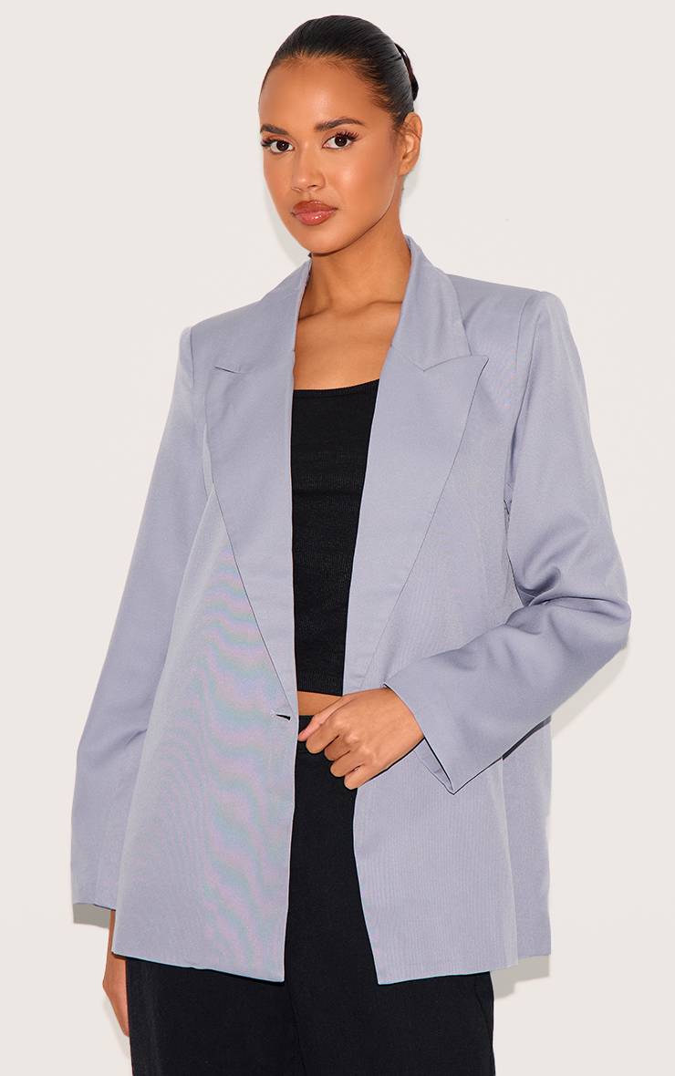 Gris Blazer Ample Drapé Avec Détails De Boutons