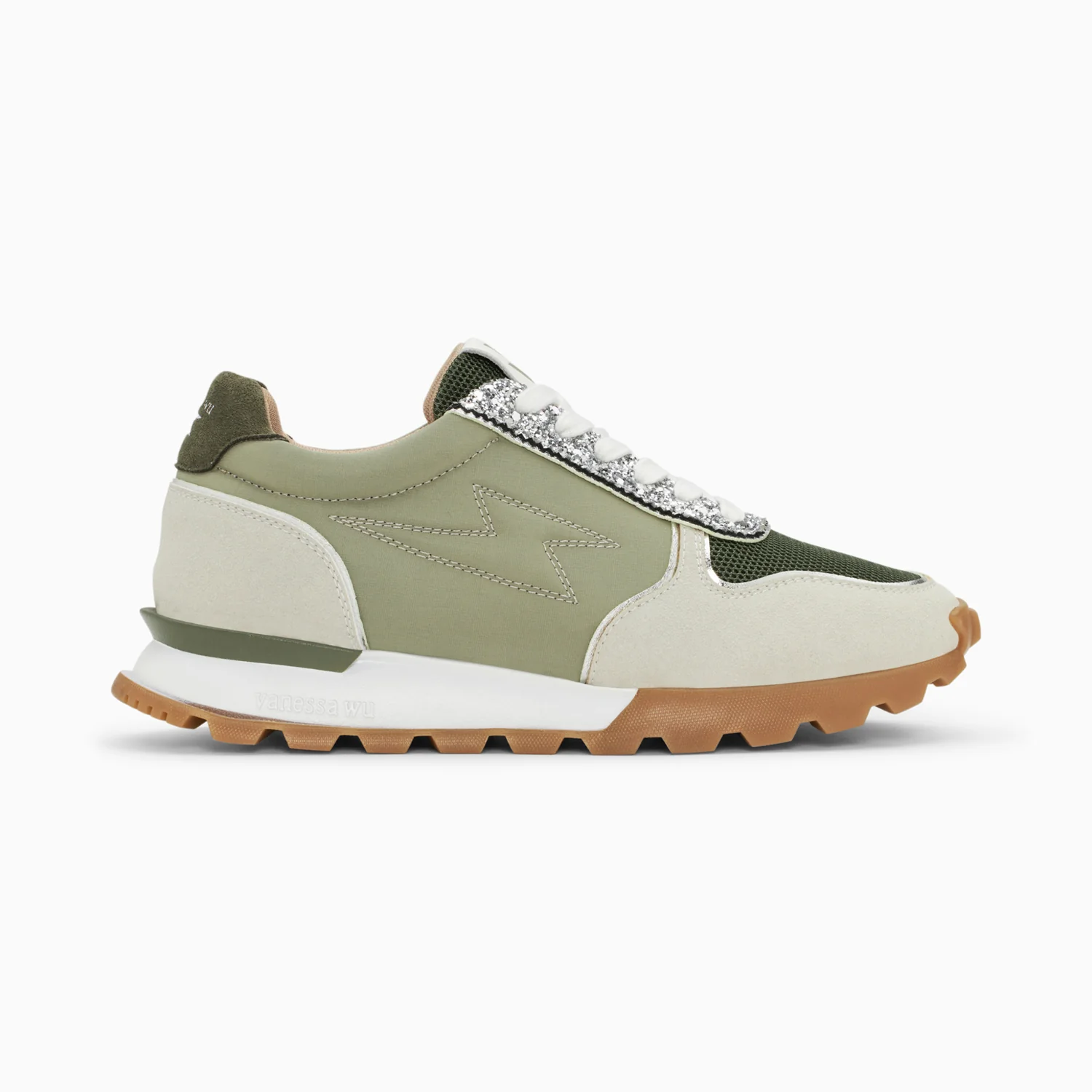 Sneakers-Baskets éclair Paola kaki et argent à semelle running