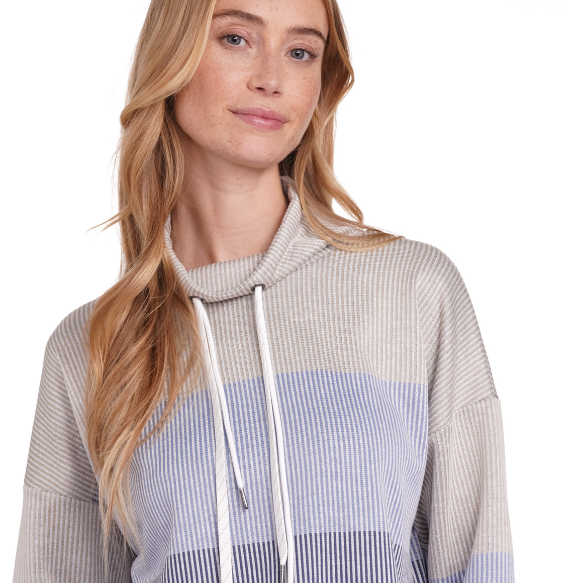 Gina Benotti Damen Sweatshirt mit Schalkragen beige / dunkelblau