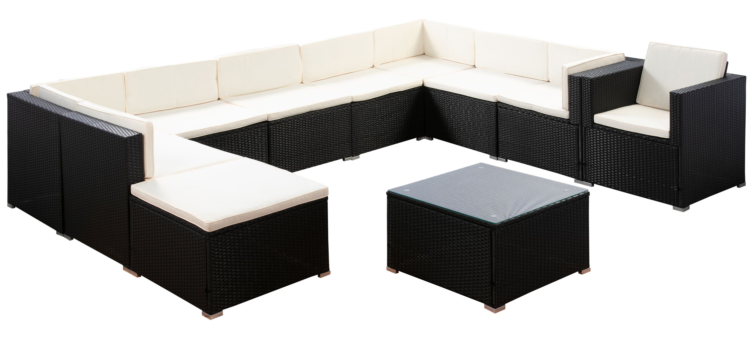 Rattanlounge SANTORINI schwarz/beige