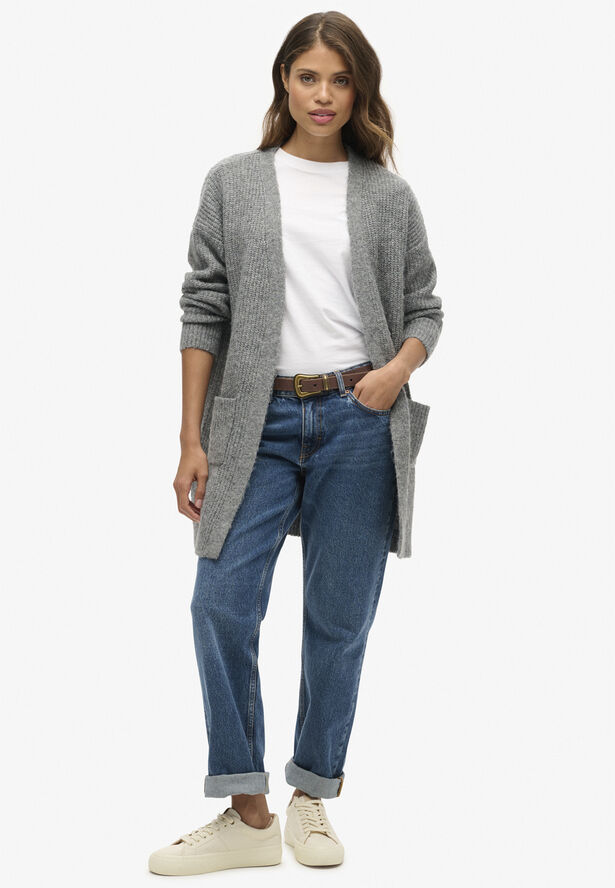 Superdry ESSENTIAL LONG KNIT CARDIGAN Charcoal marl