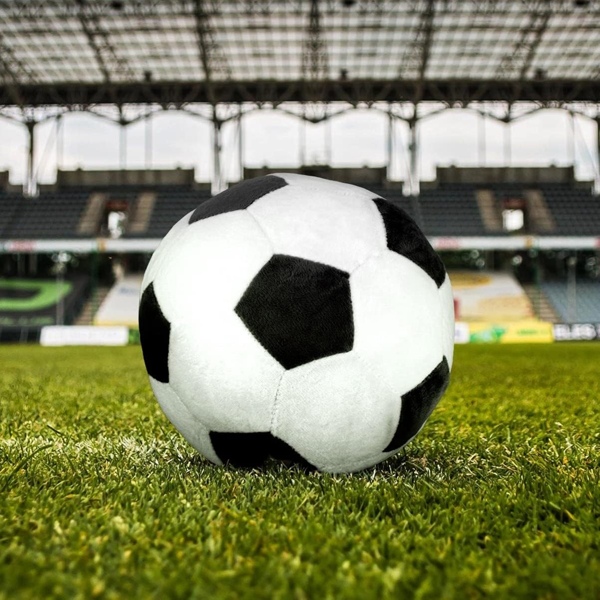 (Ø22cm) Stoff Fussball Kissen Home Deko Weicher Plüsch Spiel Ball - Schwarz / Weiss