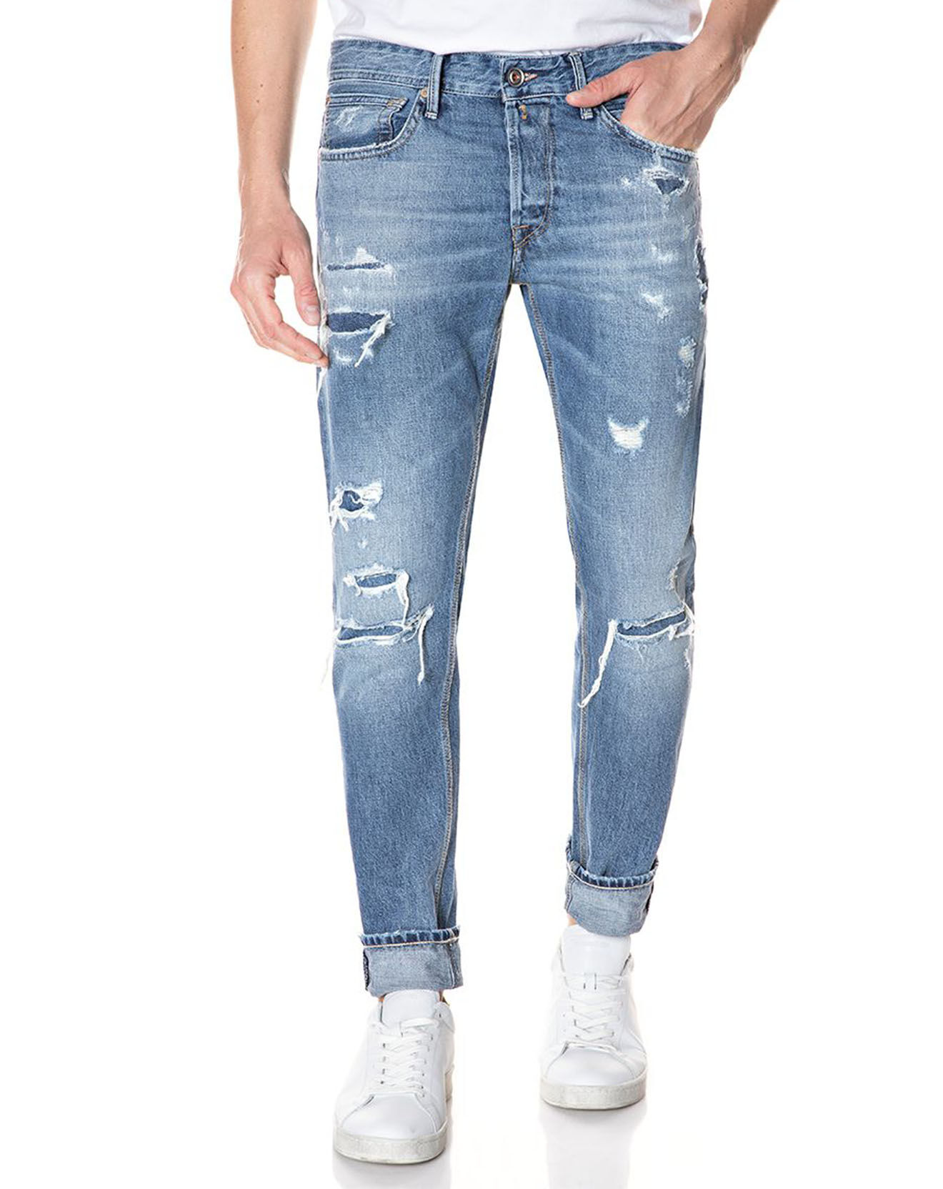 Replay Jean Slim 100% Coton Bio Broken Eged Willbi bleu moyen