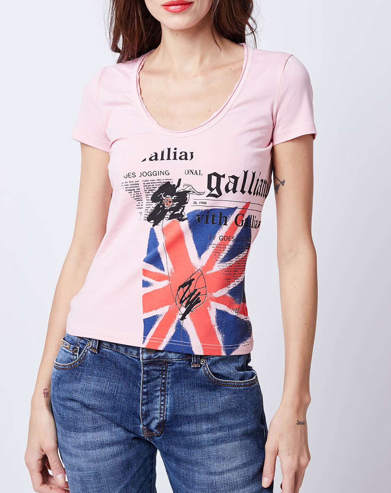 John Galliano T-Shirt imprimé drapeau rose bonbon
