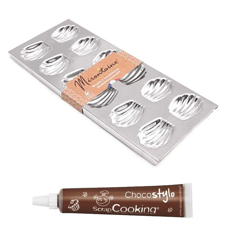 Moule à madeleines en fer blanc 12 empreintes + 1 Stylo chocolat Scrap