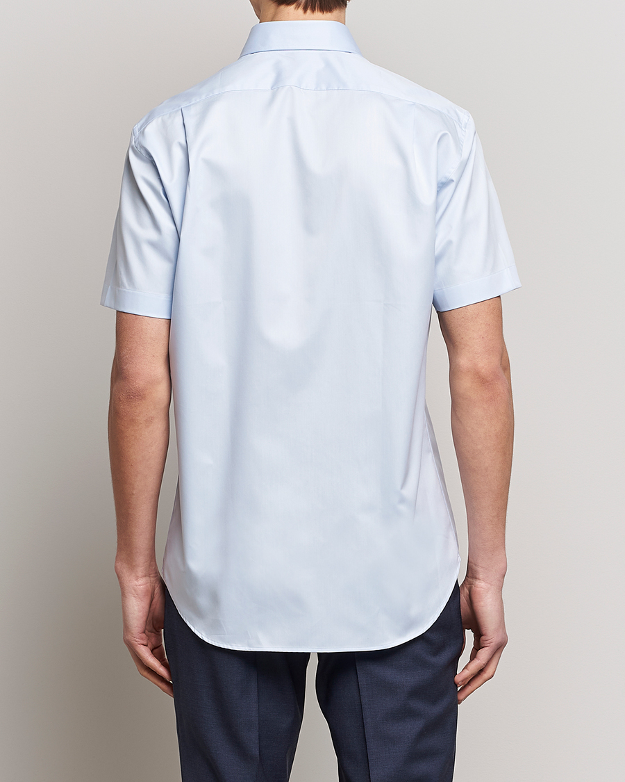 Stenströms Fitted Body Short Sleeve Twill Shirt Light Blue