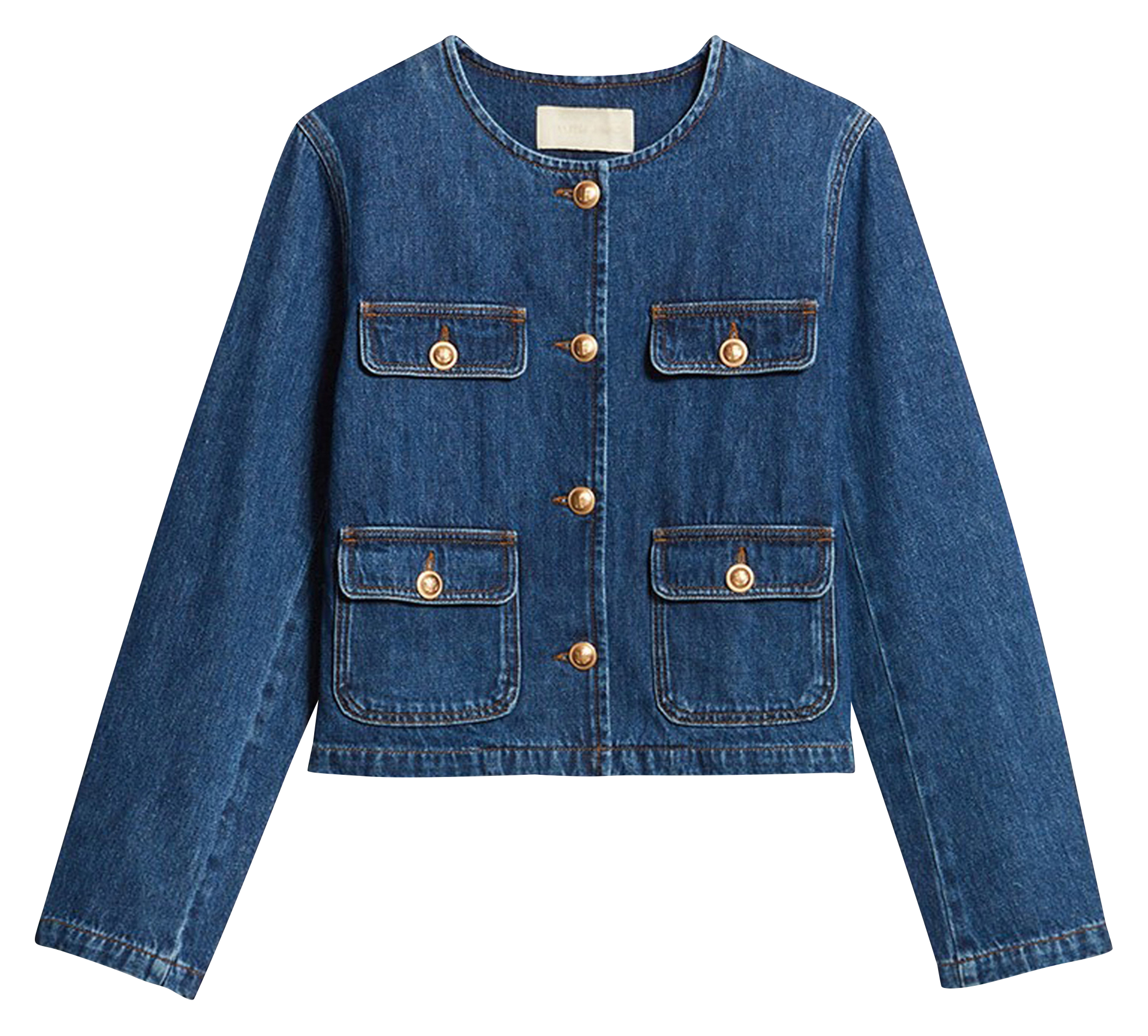 DEANA - Veste cropped en jean à boutons fantaisies| Bleu