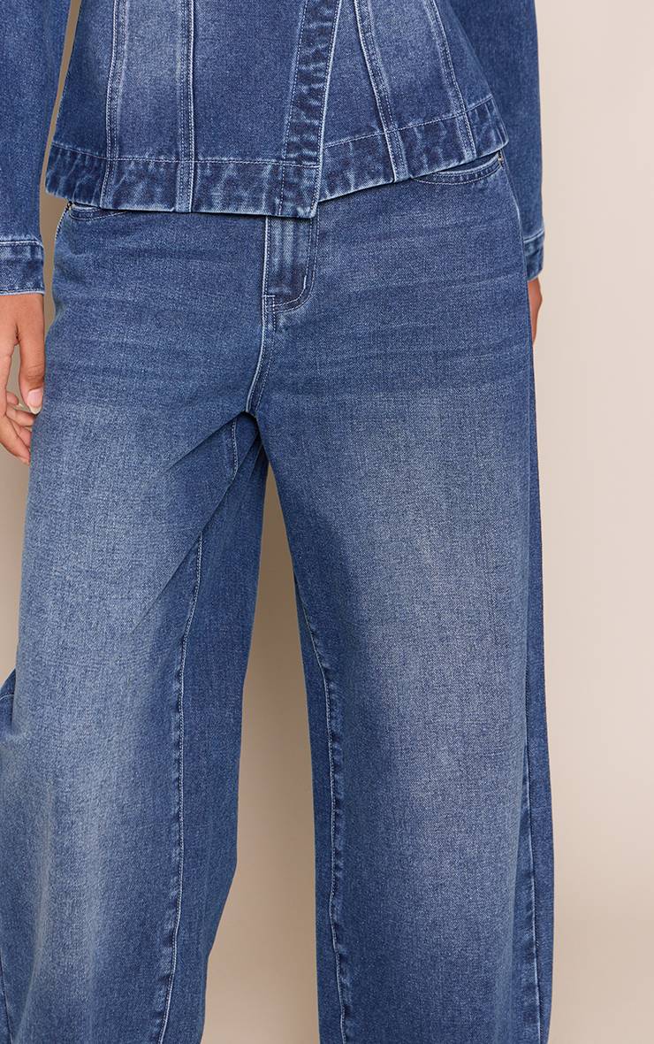 Bleu Foncé Jean Droit Taille Mi-haute À Revers