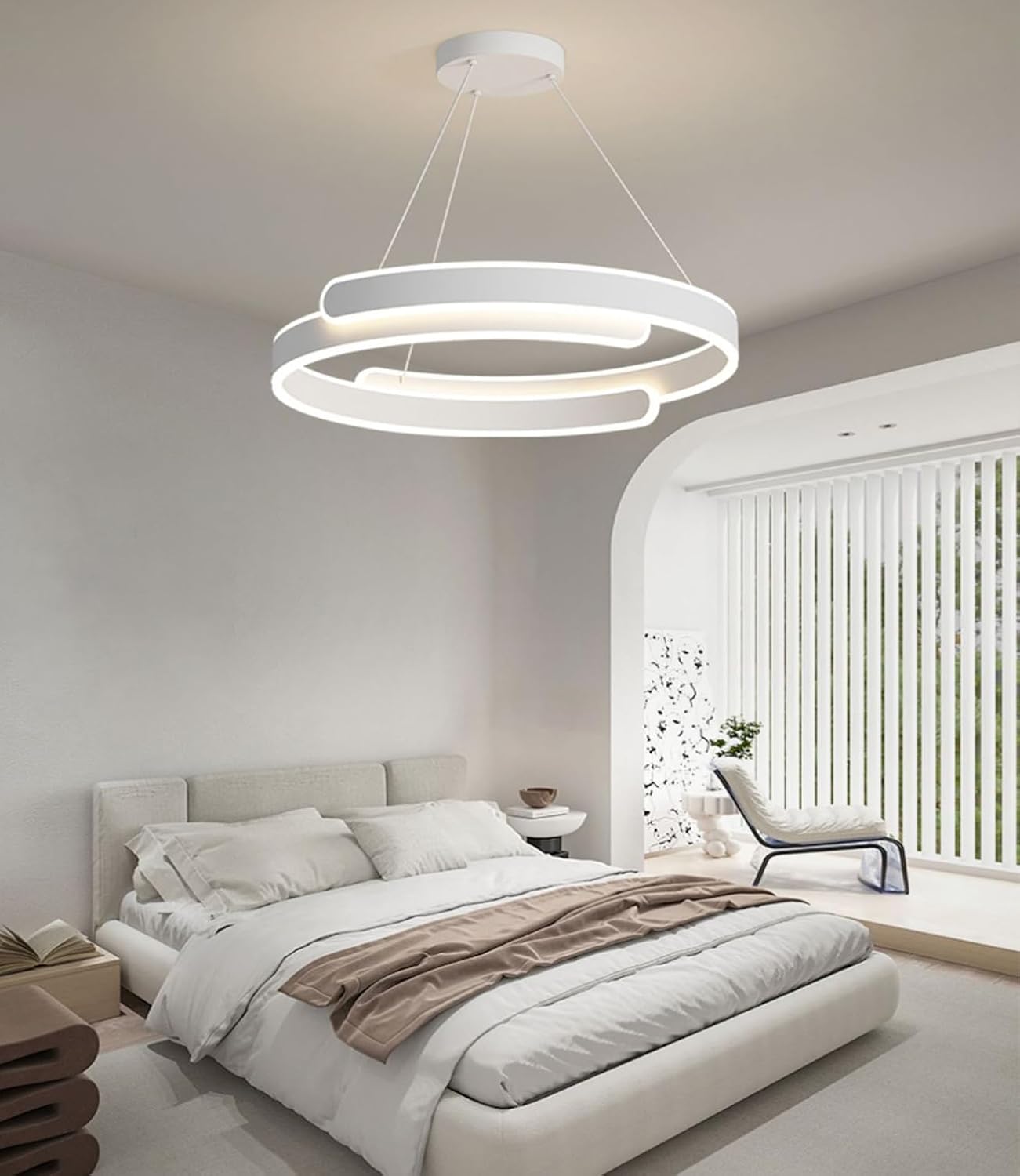 Ring Pendelleuchte Esstisch, Küchenlampe Hängend Dimmbar mit Fernbedienung, LED Hängeleuchte Höhenverstellbarer, Moderne Hängelampe Led Esszimmerlampe für Esszimmer Wohnzimmer Bürolampe (Weiß)