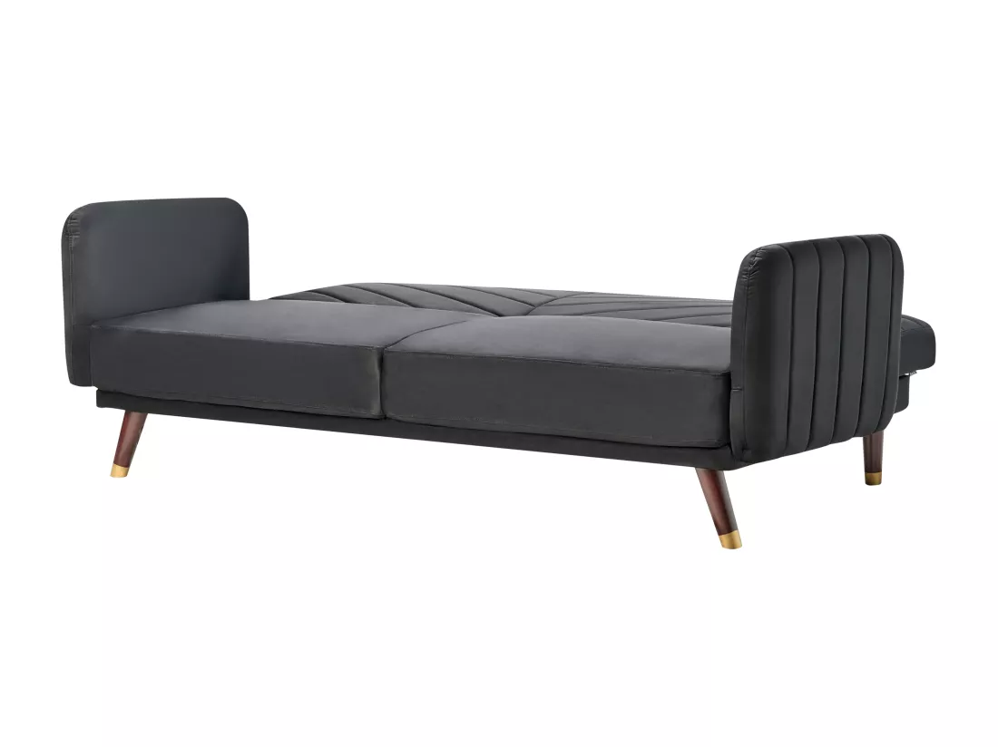 Canapé convertible 3 places en velours noir SENJA