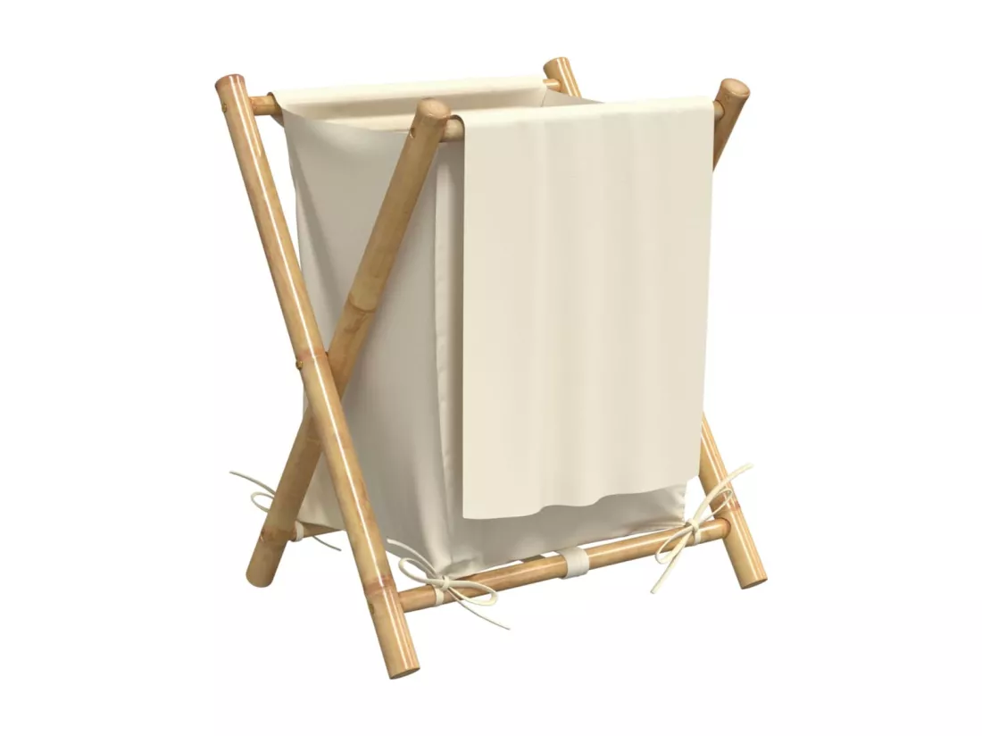 Panier à linge blanc crème 45x55x63,5 bambou