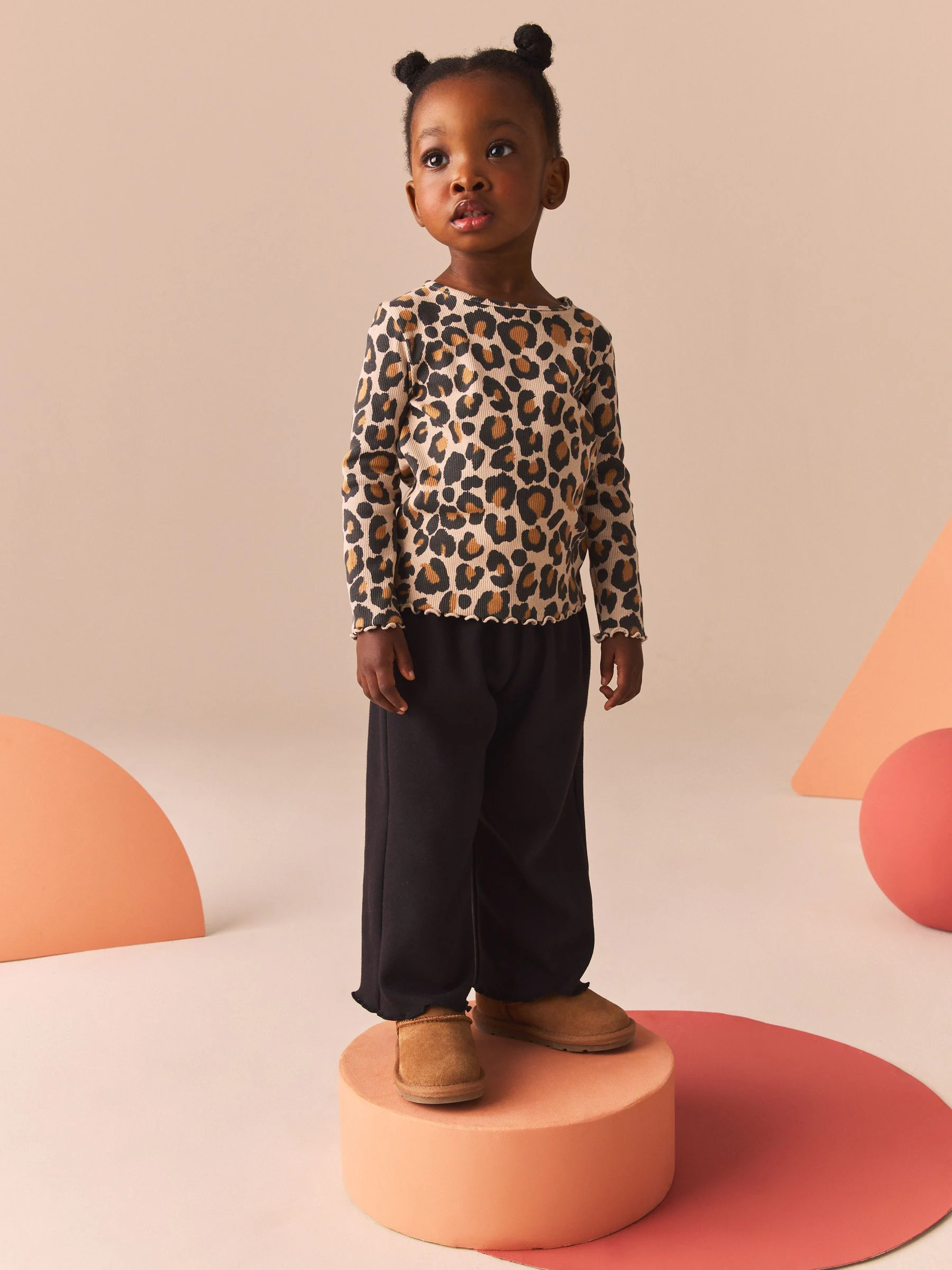 Animal luipaardprint - Geribbeld T-shirt met lange mouwen en katoengehalte (3 mnd-7 jr)
