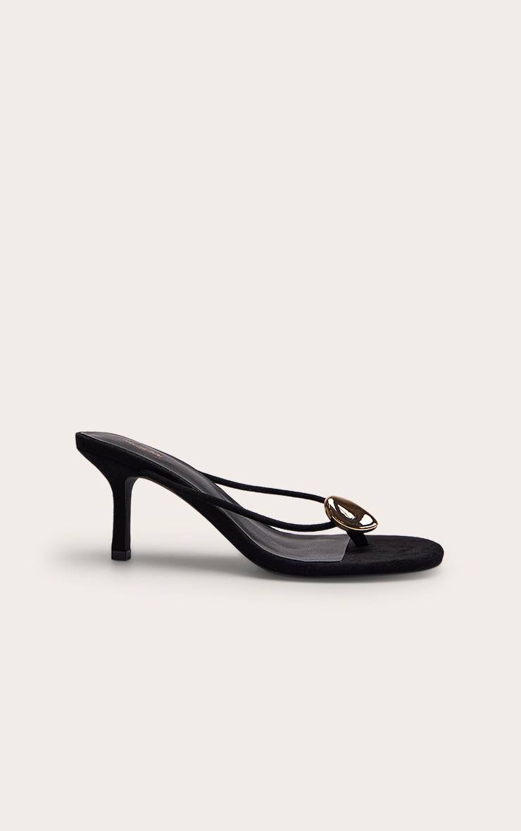 Noir Mules À Talons Avec Bride Orteil Et Détail Doré