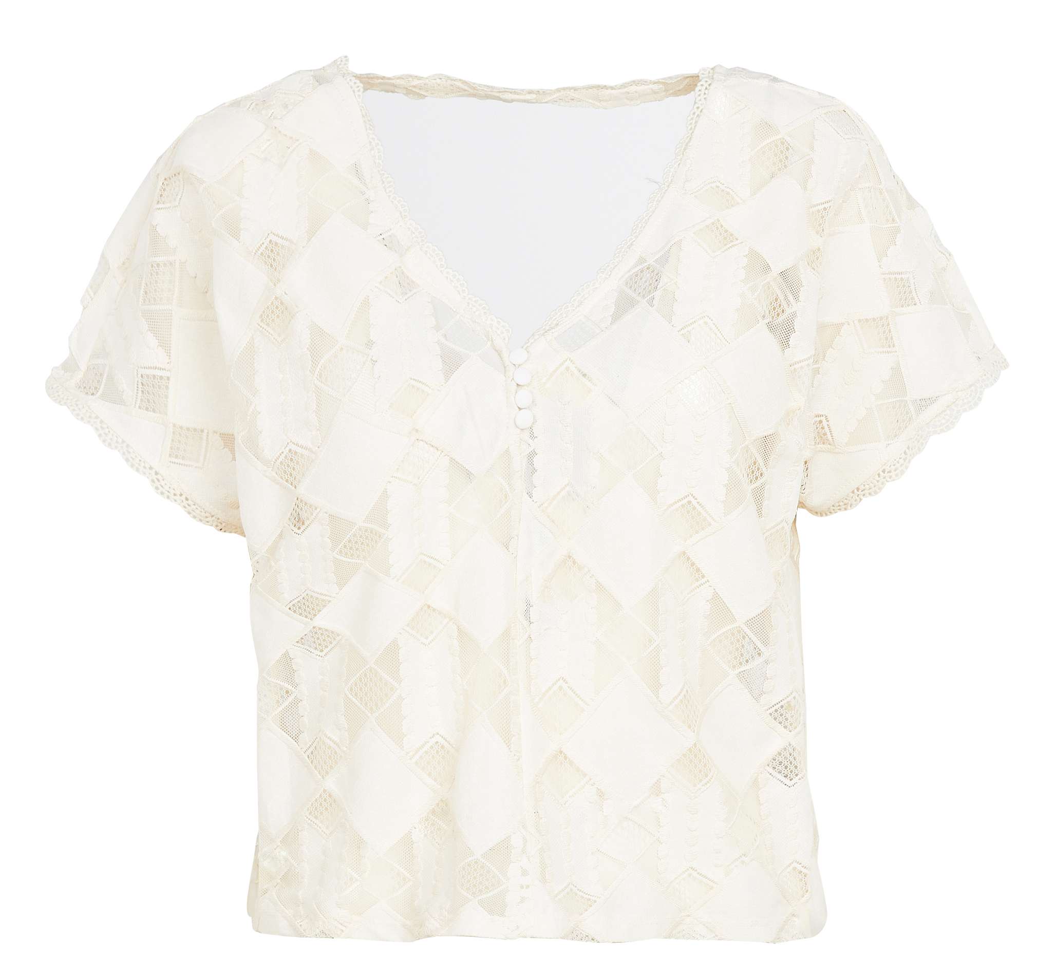 Top col V en dentelle| Beige