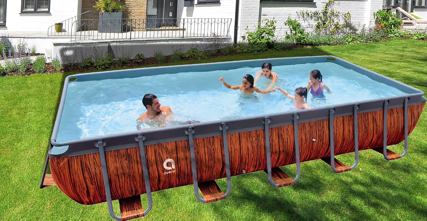 Avenli Pool 400 x 200 x 100 cm Stahlrahmen Aufstellpool Pool-Set mit Leiter Filterpumpe Schläuchen und Filterkartusche Framepool braun rechteckig Swimming Schwimmbecken