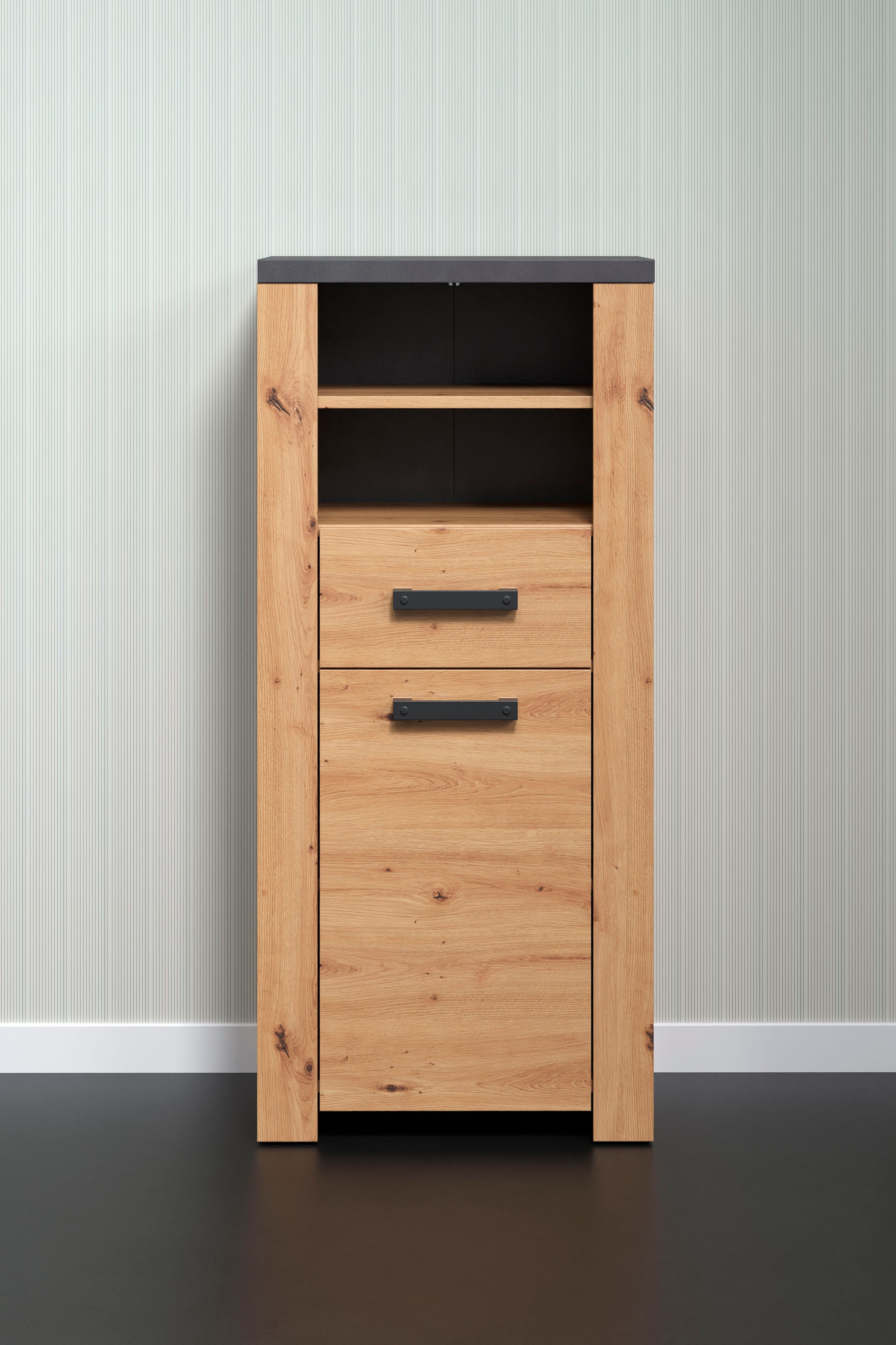 welltime Midischrank »Ambres« 1 Stk. tlg. Badschrank in matter Echtholzoptik - Masse (B/T/H) 53/35/118 cm
