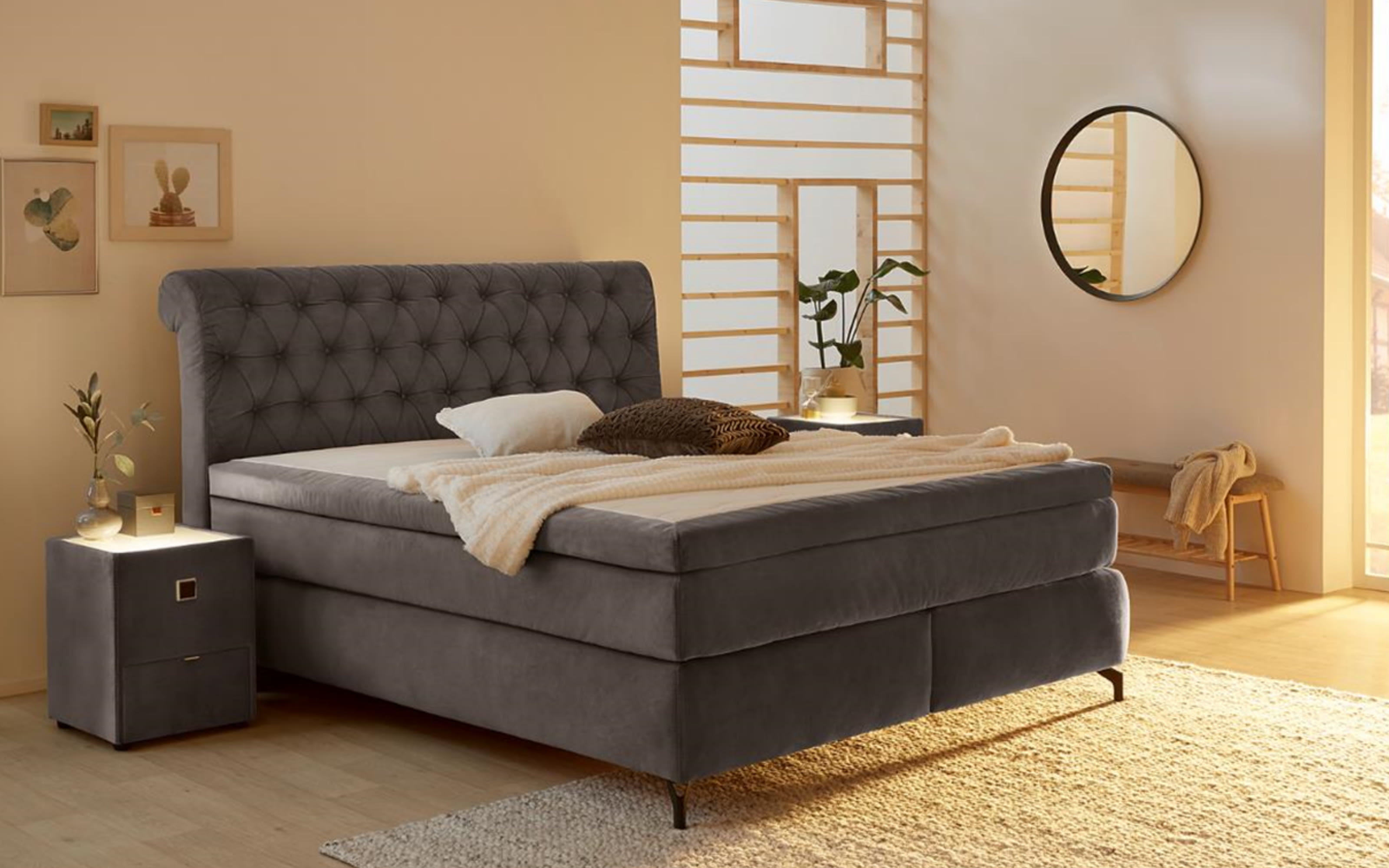 Boxspringbett Scarlett Mix, grau, 180 x 200 cm