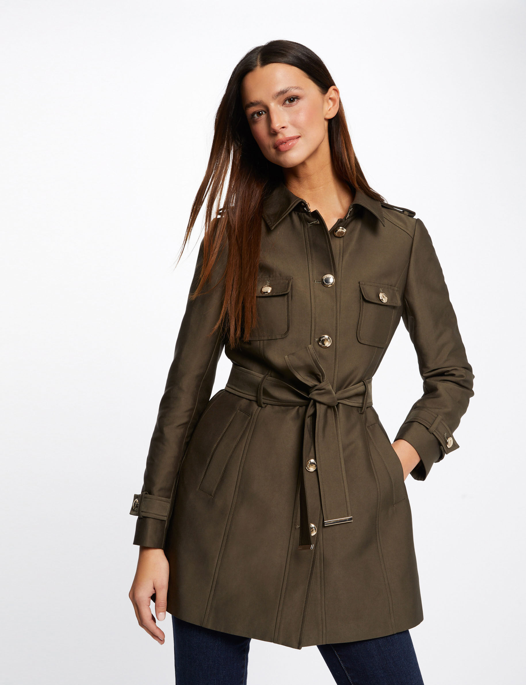 Trench droit ceinturé vert kaki femme - vert_kaki