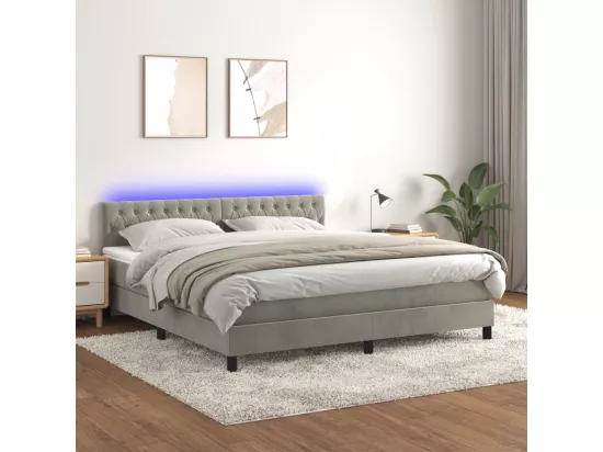 Sommier tapissier matelas et LED Gris clair 180x200 cm Velours