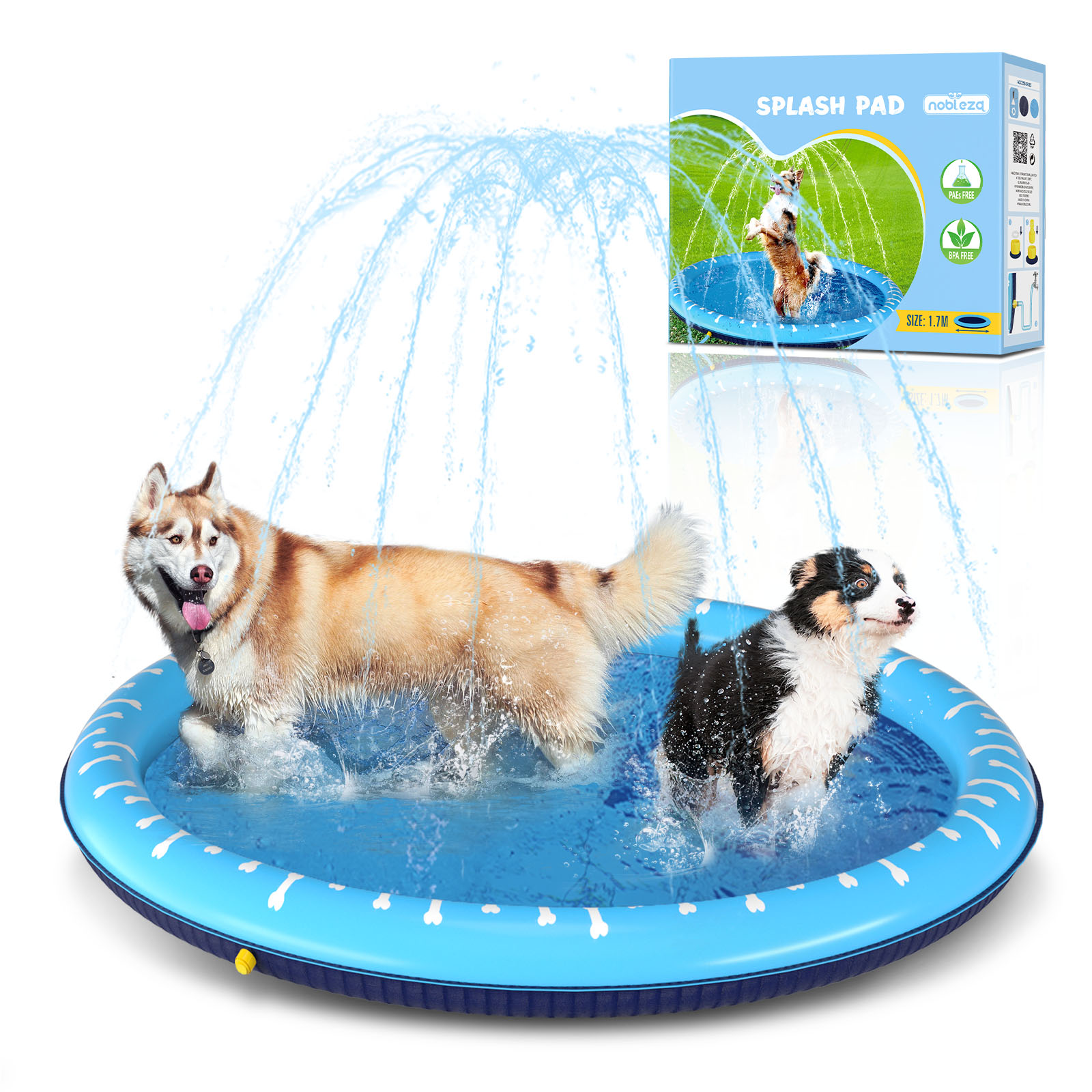 Piscina grande para cães Nobleza, piscina dobrável para cães de 100 cm/39 pol., tapete de respingos para cães, espessa de 0,55 mm, tapete antiderrapante para brincar na água, brinquedo de verão para jardim ao ar livre (1)