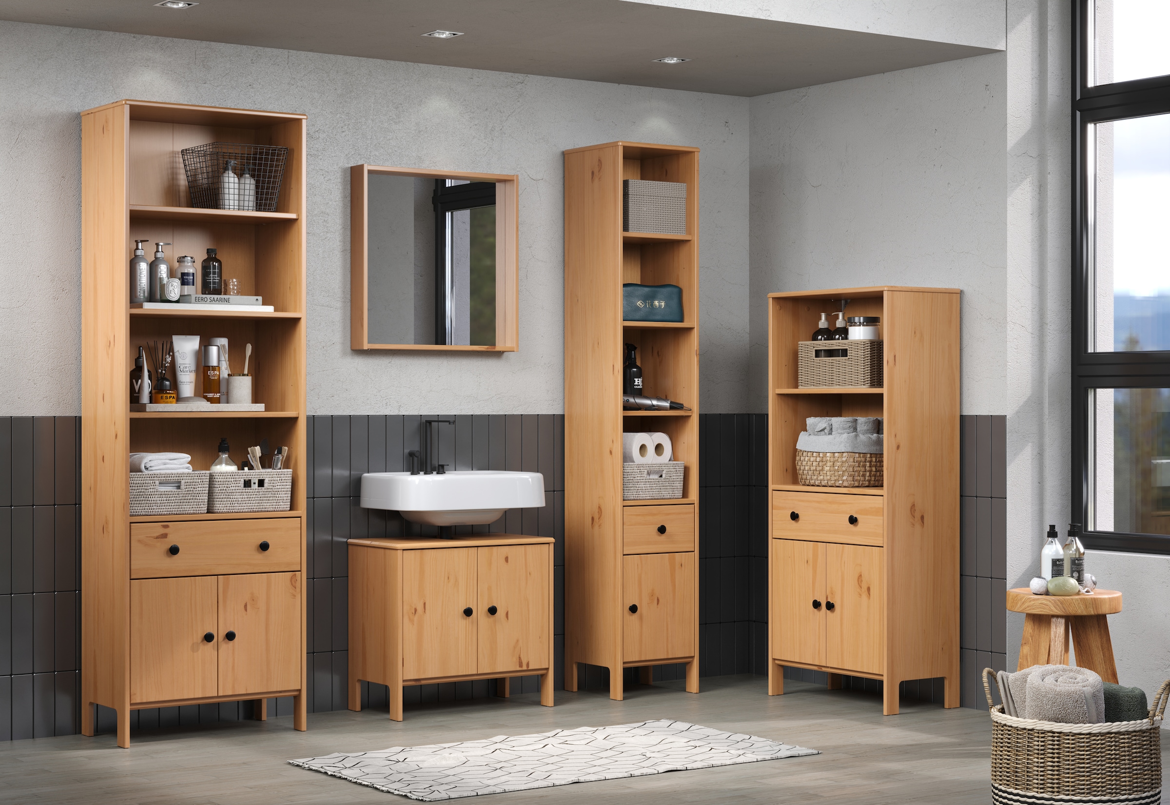 welltime Badspiegel »Kall« Spiegel mit Rahmen aus lackiertem Massivholz - Mit Floatglas